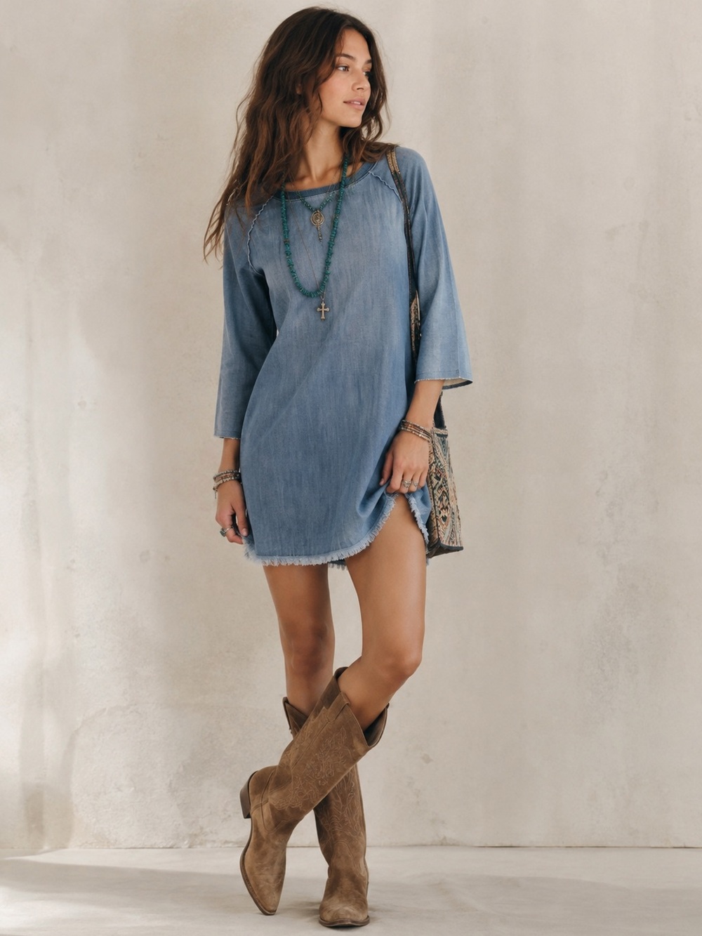 Sz XS Anthropologie Bella Dahl Frayed Blue Denim Dress